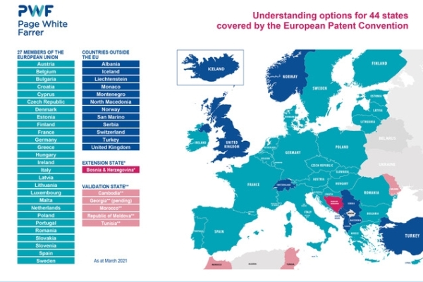 An infographic showing the options for registering a patent under the European Patent System